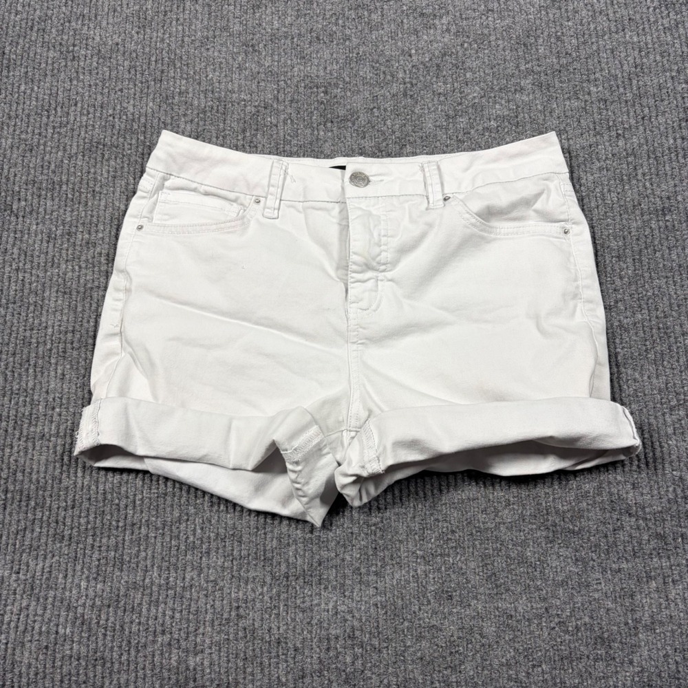 Royalty For Me Shorts Womens 10 Curvy Fit White Denim Cuffed Stretch Hem